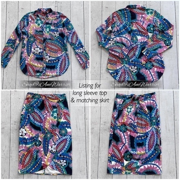 J.Crew NWOT 2-piece graphic floral long sleeve top & matching midi skirt set - Picture 8 of 11